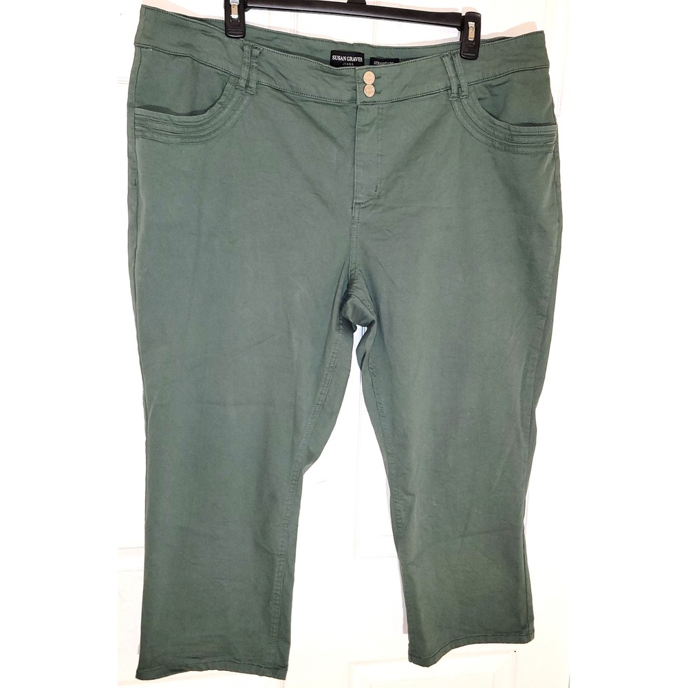 Susan Graver‎ Straight Leg Jeans Green Women Size 26WP Cropped Casual Pants